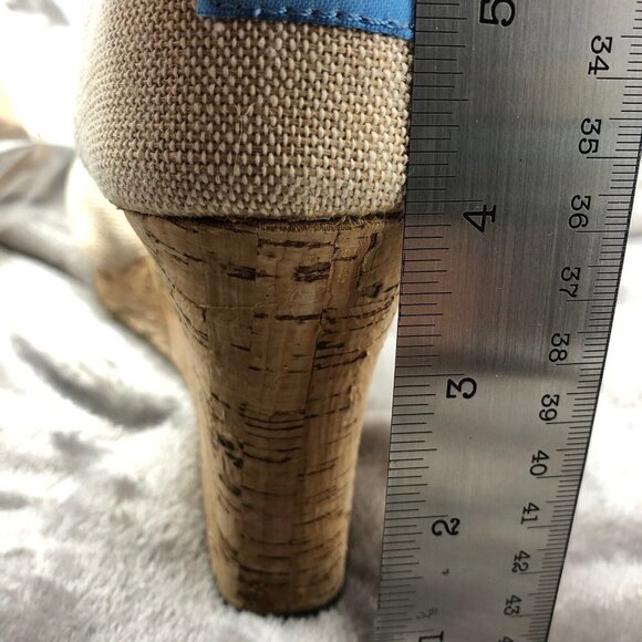 TOMS Natural Sierra Canvas Burlap Crisscross Open Toe Cork Wedge Sandals Sz 9.5 - Picture 10 of 11